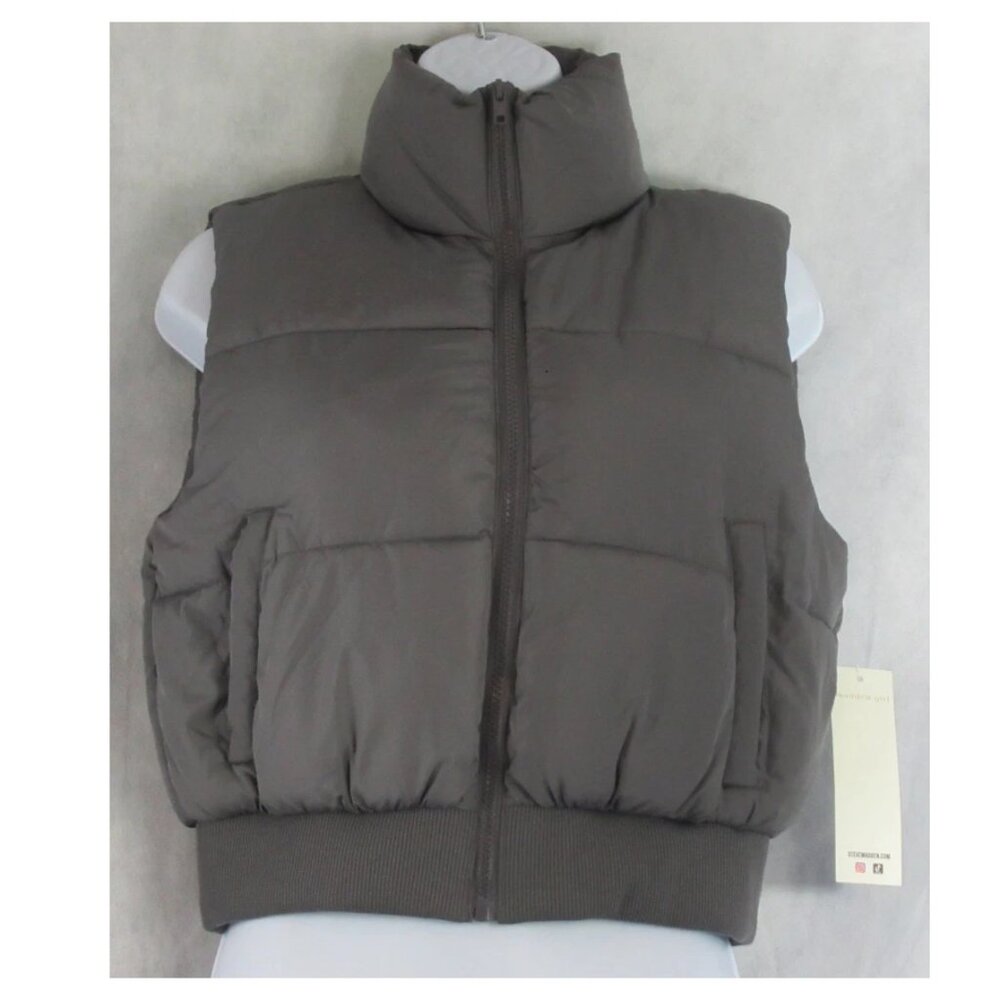Madden Girl Juniors Zip-Up Puffer Vest, Granite Gray, XS